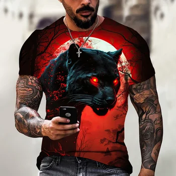 Мъжка тениска с 3D принтом Тигър И Животни, Голям Топ С къс ръкав, Лятна Тениска С Леопардовым принтом И кръгло деколте