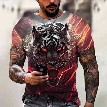 Мъжка тениска с 3D принтом Тигър И Животни, Голям Топ С къс ръкав, Лятна Тениска С Леопардовым принтом И кръгло деколте Изображение 2