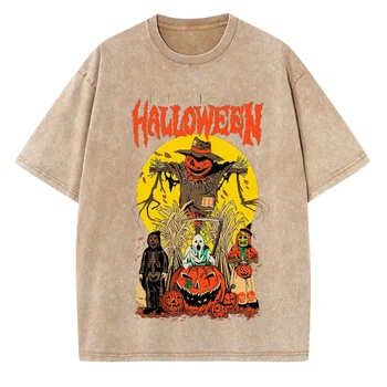 Мъжка тениска с графичен принтом на Хелоуин, дамски градинска облекло Y2K, hoody с къс ръкав, ежедневни свободни тениски унисекс