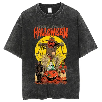 Мъжка тениска с графичен принтом на Хелоуин, дамски градинска облекло Y2K, hoody с къс ръкав, ежедневни свободни тениски унисекс Изображение 2