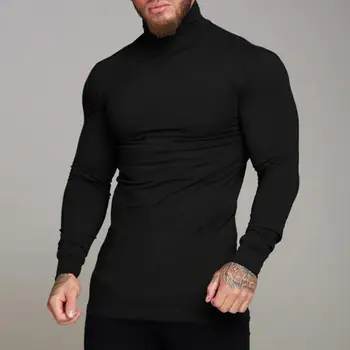 Мъжката есенно-зимния пуловер с висока яка, който предпазва врата, Мъжки пуловер с дълъг ръкав, еластична мъжки топ средна дължина, всекидневни монтиране на мъжкото спускане Изображение 2