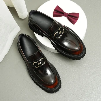 Мъжки бизнес облекло, Ежедневни кожени обувки на дебела подметка от естествена кожа, светли обувки Lefu за лице