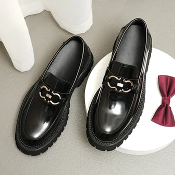 Мъжки бизнес облекло, Ежедневни кожени обувки на дебела подметка от естествена кожа, светли обувки Lefu за лице Изображение 2