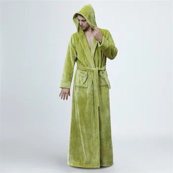 Мъжки зимен халат за баня, халати с качулка, дълги пижами, топло плюшен шал, хавлия за къпане, нощница, домашно облекло, пижами, дрехи за мъже за сън Изображение 2