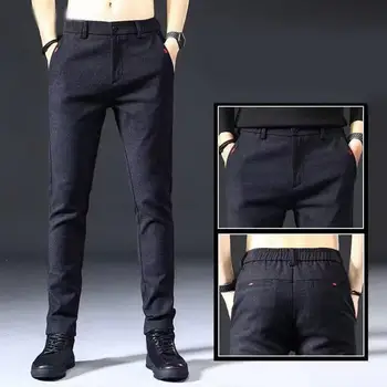 Мъжки прави панталони, обикновена, Леки, Свободни, средна талия, Официален бизнес стил, джобове по цялата дължина, мъжките са дълги панталони Изображение 2
