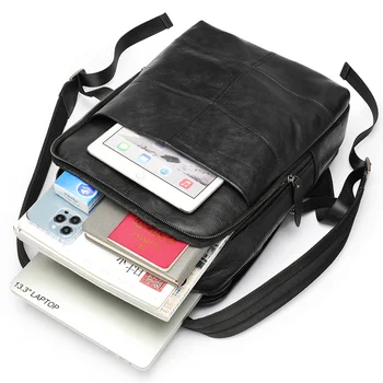 Мъжки раници за 13,3-инчов лаптоп, за бизнес чанта от естествена кожа, мъжки ежедневни пътни чанти, ретро училище раница Mochila Изображение 2