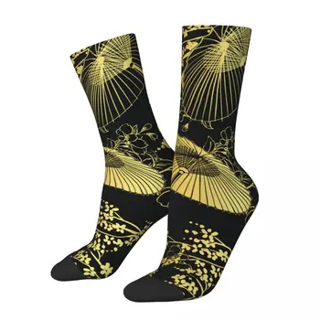 Мъжки чорап Crazy със златно цвете Unbrella, традиционен дизайн, хип-хоп, японски стил, с принтом, през цялата чорап, подарък-ново