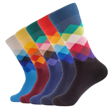 Мъжки чорапи до средата на прасците, ежедневни дрехи бизнес, висококачествени цветни компресия памучни чорапи Happy Classic за мъже, топла разпродажба