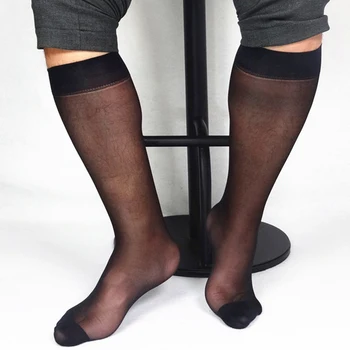 Мъжки чорапи-тръбички, мъжки прозрачни шарени чорапи до средата на прасците, в ултра-тънък еротични чорапи за официални тоалети, мъжки прозрачни чорапи бизнес