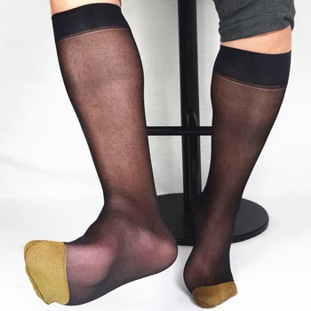 Мъжки чорапи-тръбички, мъжки прозрачни шарени чорапи до средата на прасците, в ултра-тънък еротични чорапи за официални тоалети, мъжки прозрачни чорапи бизнес Изображение 2