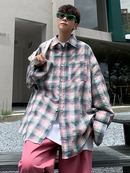 Мъжки яке, ежедневни градинска мода, с ламперия в японски стил, за юноши, Пъстър кариран джоб, Красива Пролет-есен универсална Изображение 2