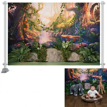 На фона на Пролетната Страната на Чудесата Детска Приказка Детето е Новородено Фон за торта Джунгла Гъби Природа Декор на Цветя банер Изображение 2