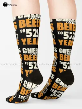 Наздраве И На Бира До 52 Години Забавен Подарък За Рожден Ден Чорапи Чорапи За Жени Персонализирани Потребителски Унисекс Възрастни Юношески Младежки Забавни Чорапи Изображение 2