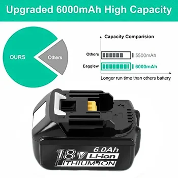 Най-новата Акумулаторна Батерия за Makita 18V 6Ah Li-Ion Батерия 6000mAh Подходящ BL1840 BL1850 BL1860B LXT400 Batterij