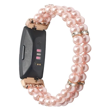 Начинът, по който обогатяване с перли за Fitbit Inspire, 3-лентов гривни за жени, луксозен гривна за умни часа, смяна еластичен каишка от мъниста