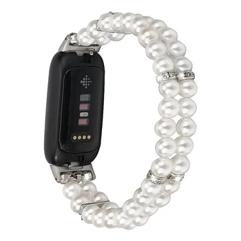 Начинът, по който обогатяване с перли за Fitbit Inspire, 3-лентов гривни за жени, луксозен гривна за умни часа, смяна еластичен каишка от мъниста Изображение 2