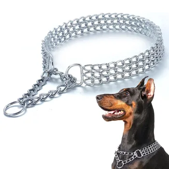 Нашийник-чокер за кучета от неръждаема стомана, трехрядный верижна нашийник за дресура на кучета, сверхпрочный нашийник за кучета средни Изображение 2