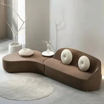 Нов Модерен Лек Текстилен диван Луксозен форми в кремовом стил, Креативна Дизайнерска дневна, Минималистичен Заоблен диван