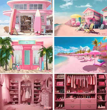 Нов филм, Куклена къща Розова принцеса, Автомобил, на заден план за спални, Детски фон за снимки на рожден ден, Винил и декоративна банер, подпори, плакат