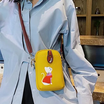 Нова 2023 Мини-Модерна Чанта За Телефон, Женствена Чанта През рамо с Анимационни Котка, Ежедневни Висококачествена Чанта През Рамо От Изкуствена Кожа Изображение 2