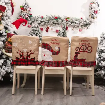 Нова година Коледна текстилен калъф за стол, калъфи за столове, Дядо Коледа, Коледни украси за дома за маса, Аксесоари за украса