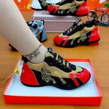 Нова дамски спортни обувки С Благоприятна Бродерия Тигър, Дишащи дамски Маратонки С ниска берцем, Подходящи по цвят Дамски Маратонки дантела