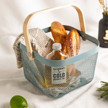 Нова Малка кошница с дървена дръжка, кош за багаж от бяло железен тел, кошница за съхранение на плодове, декоративна кутия, модерен минимализъм