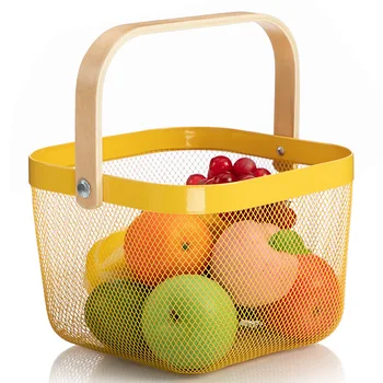 Нова Малка кошница с дървена дръжка, кош за багаж от бяло железен тел, кошница за съхранение на плодове, декоративна кутия, модерен минимализъм Изображение 2