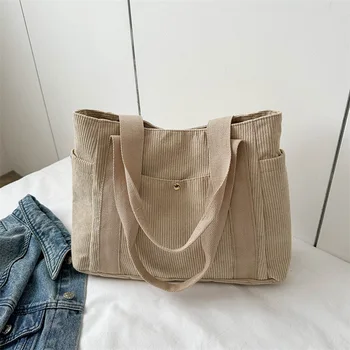 Нова модерна чанта-тоут 2024, женски вельветовые чанти с голям капацитет, дамски чанти и портмонета, лесна чанта през рамо, чанти за пазаруване, чанта за книги.