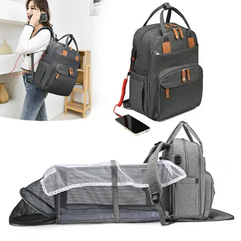 Нова чанта за майките на раменете, детска сгъваема чанта-легло, многофункционална раница за мама и бебе, чанта за майките с голям капацитет