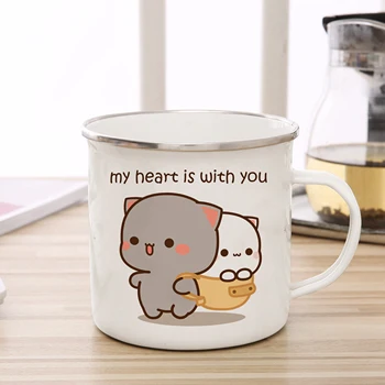 Нова эмалированная чаша за праскова и котка Гома, Кафеена чаша за чай, сладки животни, десерт за закуска в чаша за мляко и вода, подарък за двойки Изображение 2