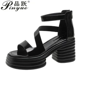 Нови сандали на платформа 8,5 см, дебела подметка, обикновена сандали, дамски летни обувки на висок ток, римска обувки