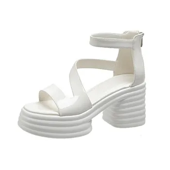 Нови сандали на платформа 8,5 см, дебела подметка, обикновена сандали, дамски летни обувки на висок ток, римска обувки Изображение 2