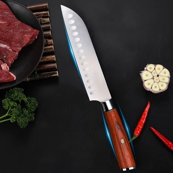 Нож Santoku Chefs Cleaver Tynny За Нарязване на Сашими, Суши, Шунка Германия 1.4116 неръждаема Стомана с Нож 17,5 см Кухненски Ножове Ръчна изработка Messer