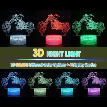 Нощен мотоциклетът 3D иллюзионная лампи, декорация за спалнята с мотор, лека нощ от 7 смените цветове, коледен подарък за рожден ден за мъже и момчета Изображение 2