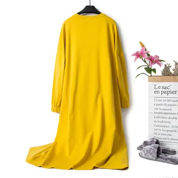 Нощница от памук, с дълги ръкави, ежедневни нощница свободно, намаляване, пролет-есен жълто домашно облекло Изображение 2