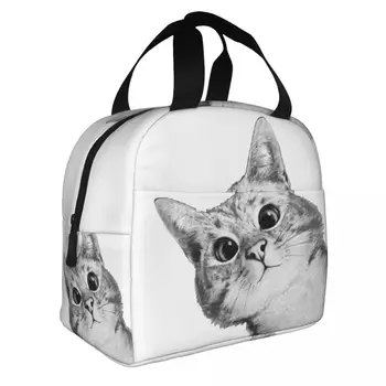 Обяд-бокс Смешни Cat Фланец Топло охладител, Термоизолированная чанта за обяд за жени, портативен контейнер за учебната работа, на пикник Изображение 2