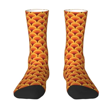 Оранжеви вълнообразни мъжки чорапи с ретро-модел, смешни, абстрактни геометрични чорапи Пролет-лято Есен-зима