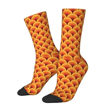 Оранжеви вълнообразни мъжки чорапи с ретро-модел, смешни, абстрактни геометрични чорапи Пролет-лято Есен-зима Изображение 2