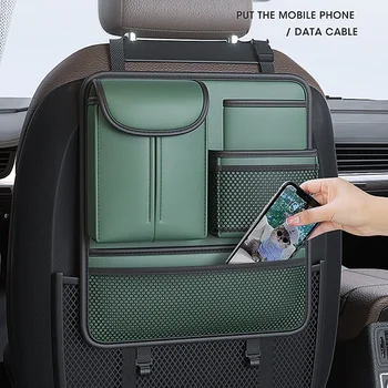 Органайзер за облегалката на столчето за кола от Премиум-клас, кожена чанта за съхранение седалки в автомобила с кутии за салфетки, Автоматична Подвесная чанта за съхранение на принадлежности за почистване