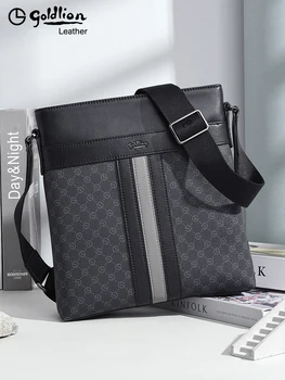 Оригинална луксозна дизайнерска мъжка бизнес чанта през рамо с принтом Goldlion голям капацитет, долно оттичане диагонал малка раница през рамо