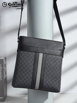 Оригинална луксозна дизайнерска мъжка бизнес чанта през рамо с принтом Goldlion голям капацитет, долно оттичане диагонал малка раница през рамо Изображение 2