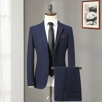 Оформяне (Сако + панталон в западен стил) Мъжки Моден бизнес костюм на Джентълмен в италиански стил за сватба в бутик от 2 части Изображение 2