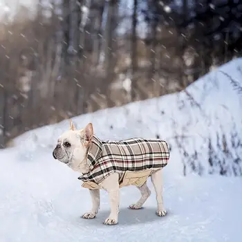 Палто за кучета в студено време, Ветрозащитная Уютна водоустойчив двустранен яке-жилетка, клетчатая яке в британския стил, зимна костюм, с отвор за колан за безопасност Изображение 2