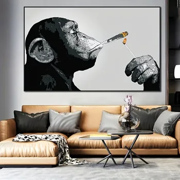 Плакат с курящейся пура Орангутан, Стенно изкуство, Бескаркасная печат върху платно, за Украса на офис, хол, Стенни живопис без рамка