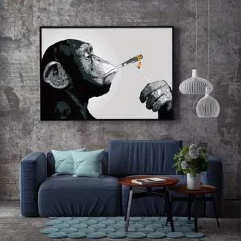 Плакат с курящейся пура Орангутан, Стенно изкуство, Бескаркасная печат върху платно, за Украса на офис, хол, Стенни живопис без рамка Изображение 2