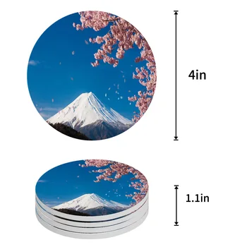 Планината Фуджи Japanese Cherry Blossom е Кръгла поставка масичка за кафе, Подложки Кухненски Принадлежности Абсорбиращи Керамични подложки Изображение 2