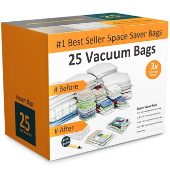 Пластмасови вакуумни торби за съхранение, което позволява намаляване на бъркотията в гардероба, съхраняване и сортиране на дрехи (комплект от 25 парчета)
