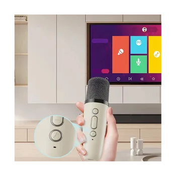 Портативен Високоговорител K12 Bluetooth Small Home KTV Microphone Speaker с 1 Микрофон за Подаръци за Рожден Ден, Домашни Партита Бежов цвят