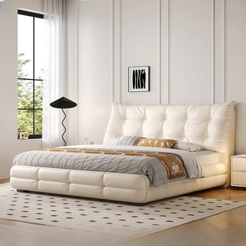 Прекрасен Луксозен Эстетичная двойно легло, модерна и Уникална двойно легло Queen White от естествена кожа Camas, мебели за семейна спални